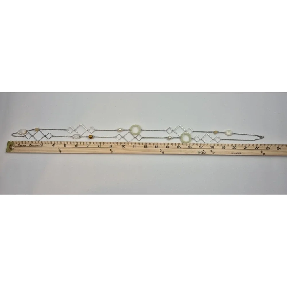 Silver‎ Tone Women Long Necklace Geometric White Beads Jewelry Costume Statement